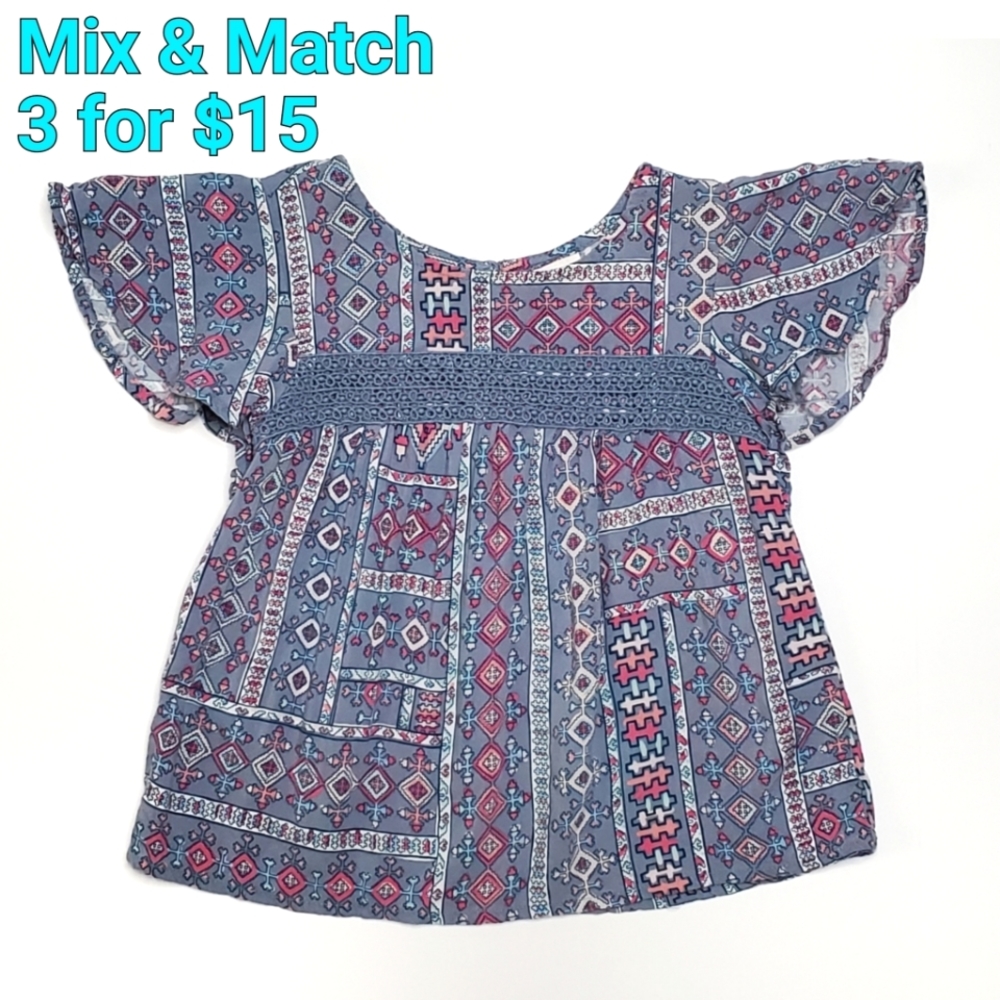 Arizona Toddler Girl's Flutter Sleeve Top Blue 4T